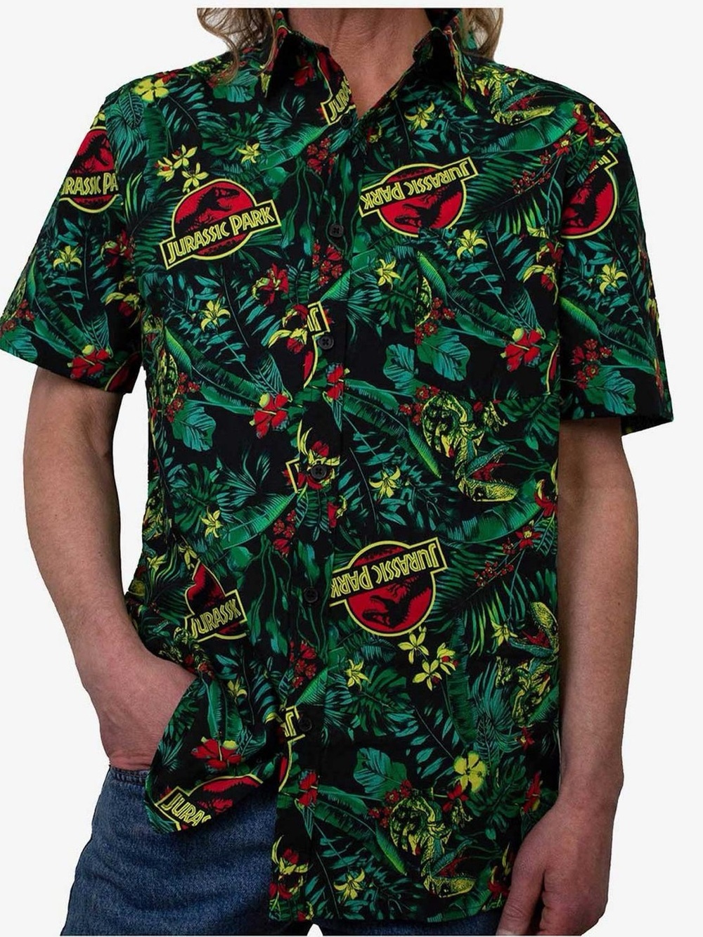 Jurassic World Dominion Tropical Raptor Men's Hawaiian Shirt, Size L